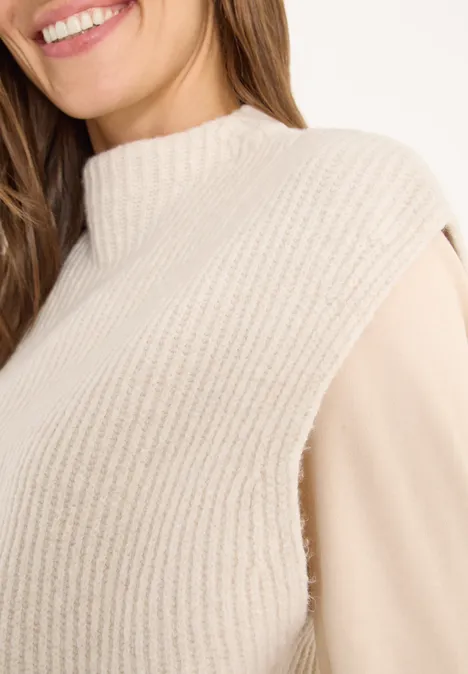 Trui met gebreid detail oat milk beige melange