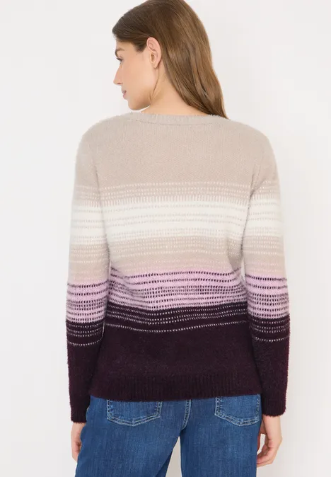 Trui met verengaren en strepen eggplant red