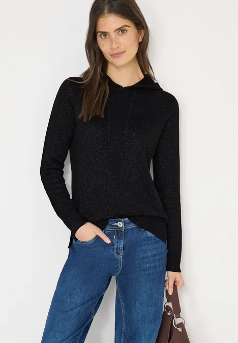 Jacquard hoodie met glitter Black