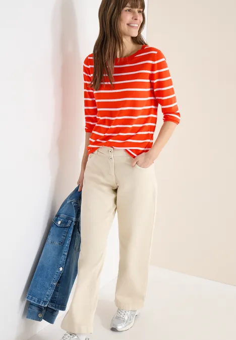 Gestreifter Pullover cherry tomato orange