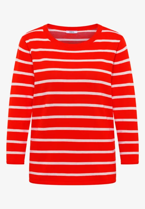 Trui met strepen cherry tomato orange