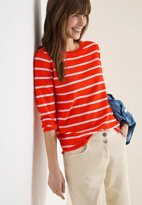Gestreifter Pullover cherry tomato orange