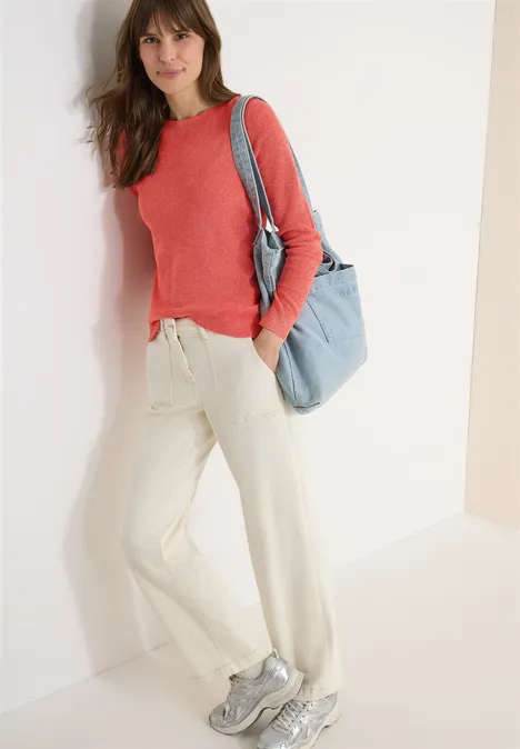 Trui met structuur cherry tomato orange melange Trui met structuur cherry tomato orange melange