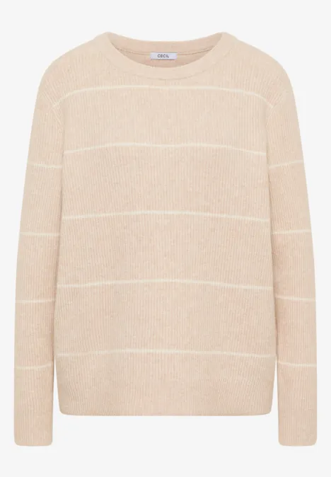 Gestreifter Strukturpullover desert beige melange Gestreifter Strukturpullover desert beige melange