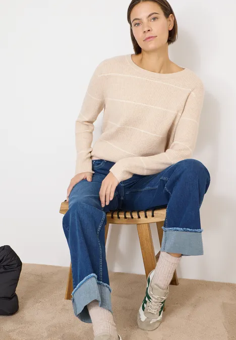 Gestreifter Strukturpullover desert beige melange Gestreifter Strukturpullover desert beige melange
