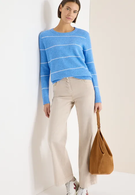 Gestreifter Strukturpullover fountain blue melange Gestreifter Strukturpullover fountain blue melange