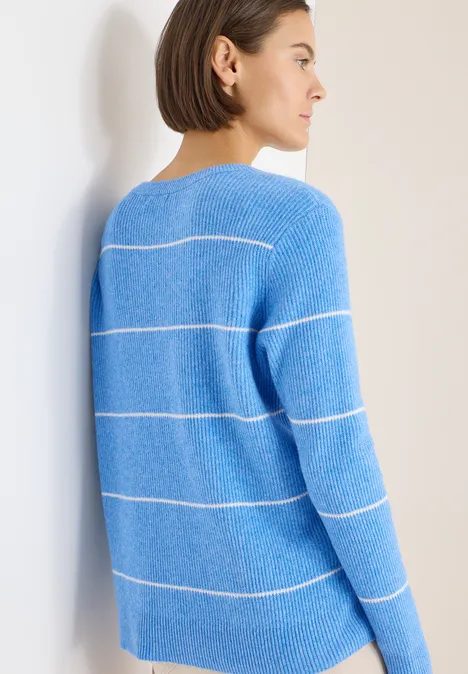 Gestreifter Strukturpullover fountain blue melange Gestreifter Strukturpullover fountain blue melange