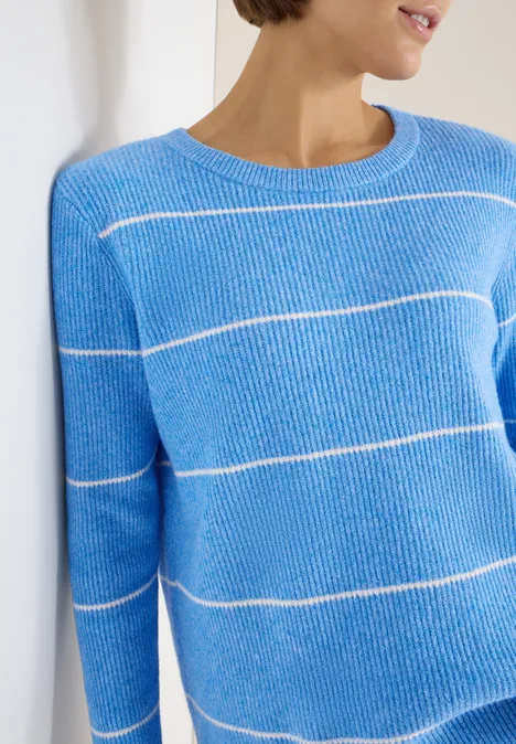 Gestreifter Strukturpullover fountain blue melange Gestreifter Strukturpullover fountain blue melange