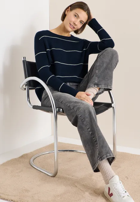 Gestreifter Strukturpullover deep denim blue melange Gestreifter Strukturpullover deep denim blue melange