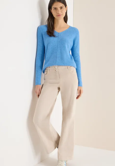 Trui met V-hals fountain blue melange