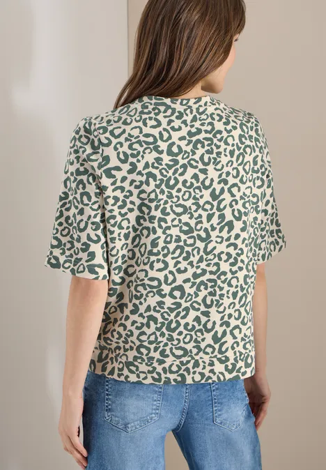 Sweat-shirt à manches courtes avec imprimé léopard macadamia beige