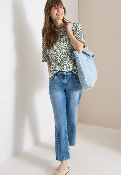 Sweat-shirt à manches courtes avec imprimé léopard macadamia beige