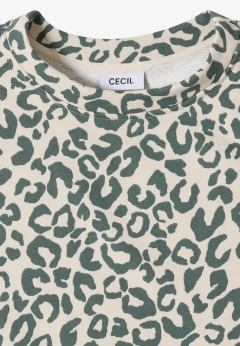 Sweat-shirt à manches courtes avec imprimé léopard macadamia beige