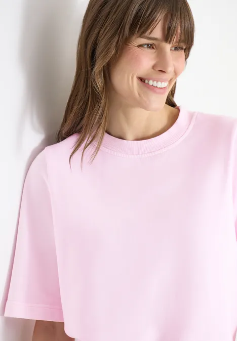 Sweat-shirt à manches courtes au look "Garment dye tea rose