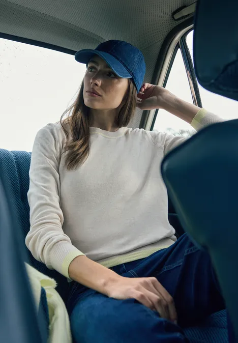 Pullover mit Kontrastdetails pearl beige melange