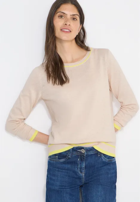 Pullover mit Kontrastdetails pearl beige melange
