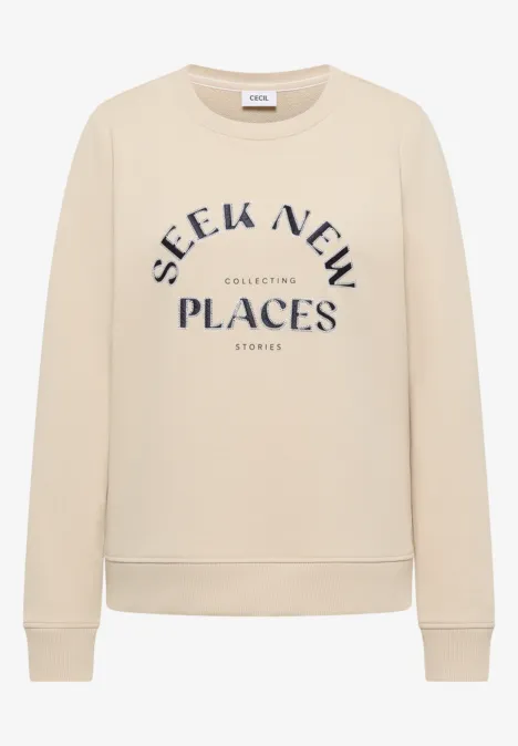 Geborduurd sweatshirt pearl beige