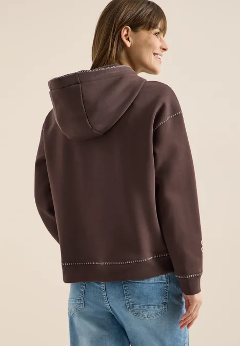 Hoodie met decoratieve stiksels macchiato brown Hoodie met decoratieve stiksels macchiato brown