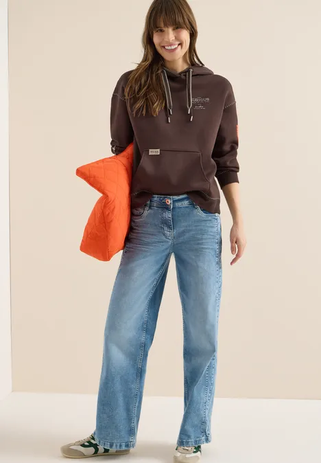 Hoodie met decoratieve stiksels macchiato brown Hoodie met decoratieve stiksels macchiato brown