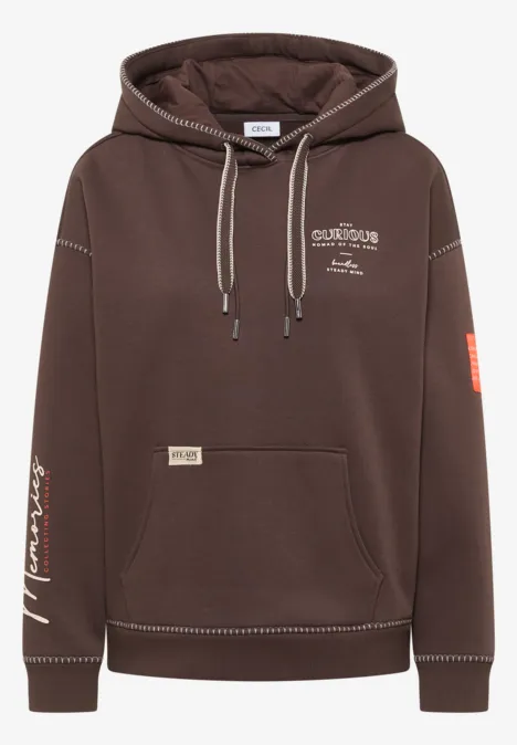 Hoodie met decoratieve stiksels macchiato brown Hoodie met decoratieve stiksels macchiato brown