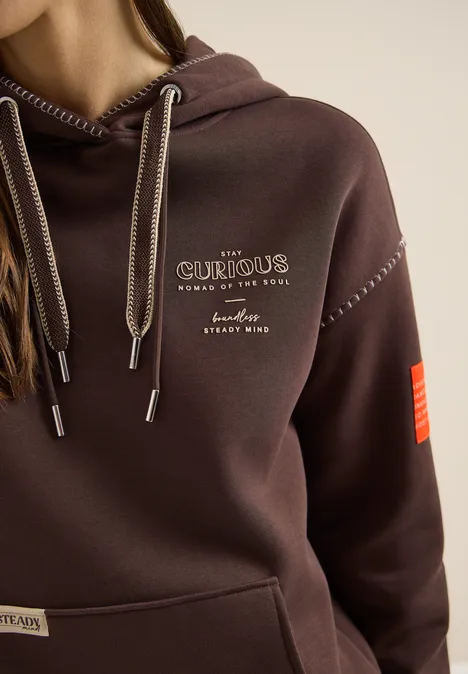 Hoodie met decoratieve stiksels macchiato brown Hoodie met decoratieve stiksels macchiato brown