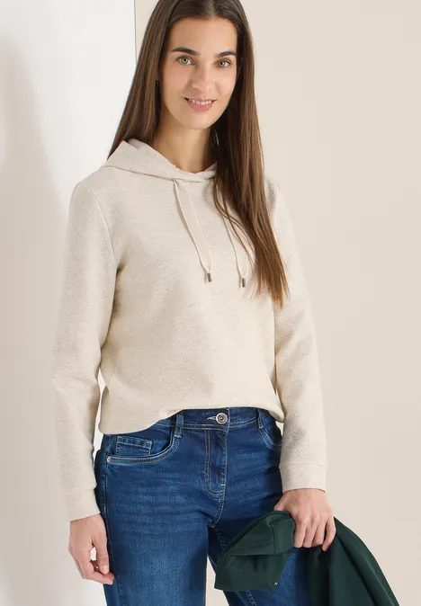 Hoodie met structuur pearl beige