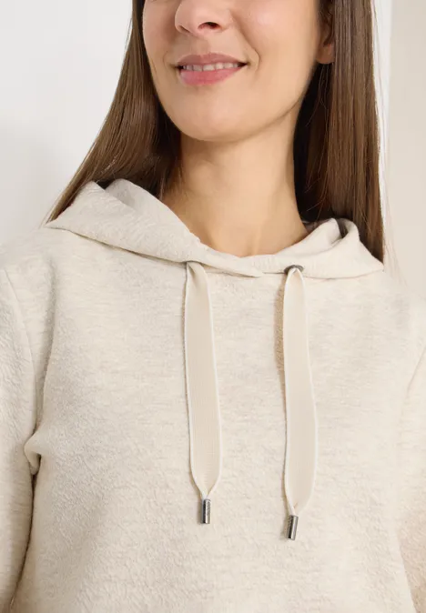 Hoodie met structuur pearl beige