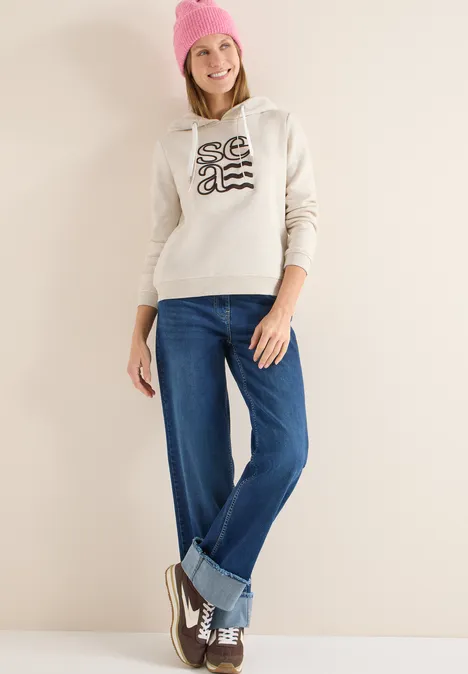 Hoodie met artwork pearl beige mel. Hoodie met artwork pearl beige mel.