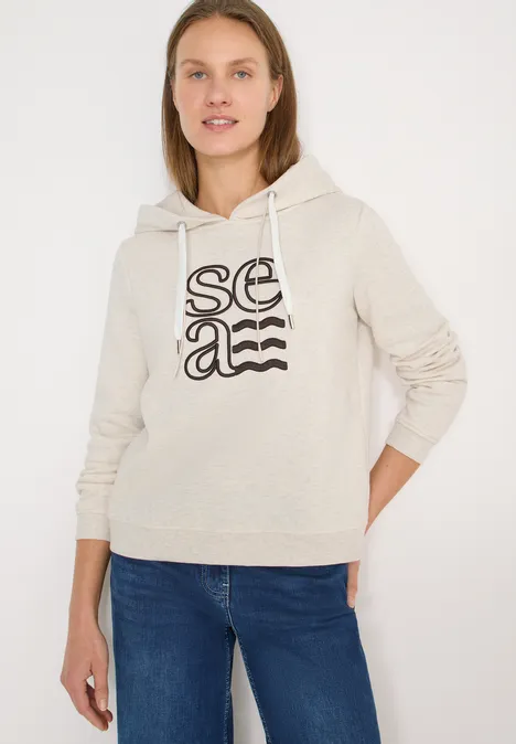 Hoodie met artwork pearl beige mel. Hoodie met artwork pearl beige mel.