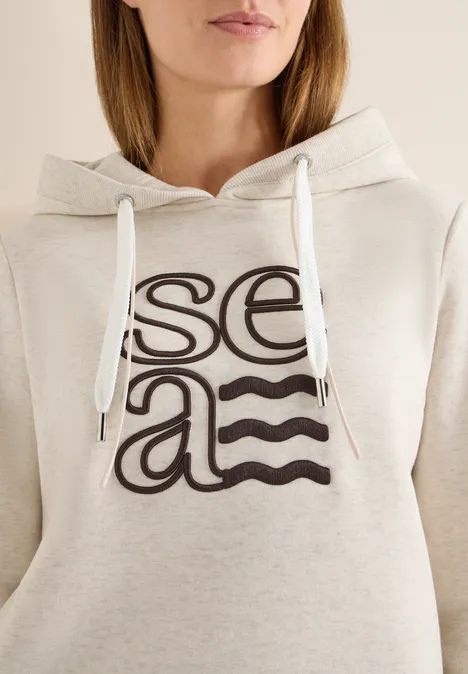 Hoodie met artwork pearl beige mel. Hoodie met artwork pearl beige mel.