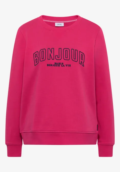 Sweater met lange mouwen en borduursel beetroot pink Sweater met lange mouwen en borduursel beetroot pink