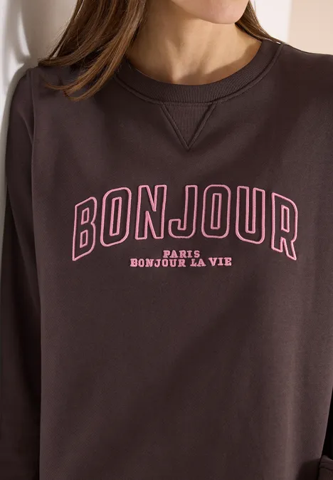 Sweater met lange mouwen en borduursel macchiato brown Sweater met lange mouwen en borduursel macchiato brown