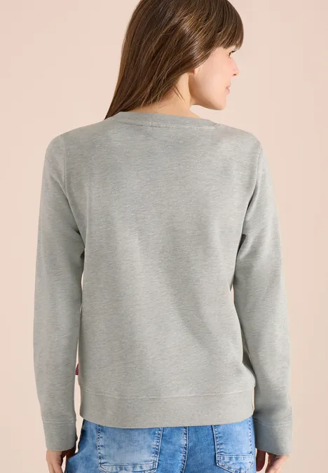 Sweater met lange mouwen en borduursel milky grey melange Sweater met lange mouwen en borduursel milky grey melange