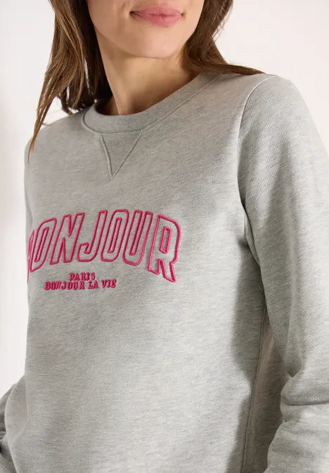 Sweater met lange mouwen en borduursel milky grey melange Sweater met lange mouwen en borduursel milky grey melange