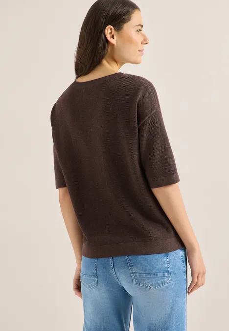 Sweter z krótkim rękawem i strukturą macchiato brown melange Sweter z krótkim rękawem i strukturą macchiato brown melange