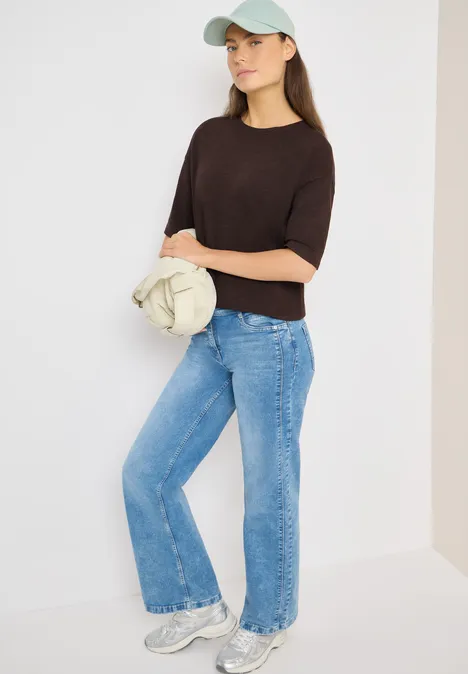 Sweter z krótkim rękawem i strukturą macchiato brown melange Sweter z krótkim rękawem i strukturą macchiato brown melange