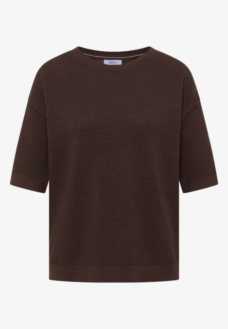 Sweter z krótkim rękawem i strukturą macchiato brown melange Sweter z krótkim rękawem i strukturą macchiato brown melange