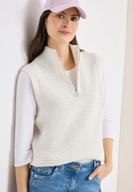 Gehaakt vest raw sand beige