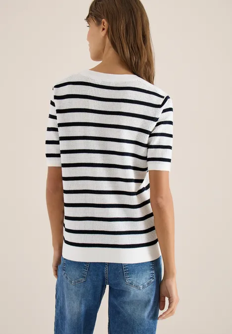 Trui met korte mouwen, textuur en strepen universal blue