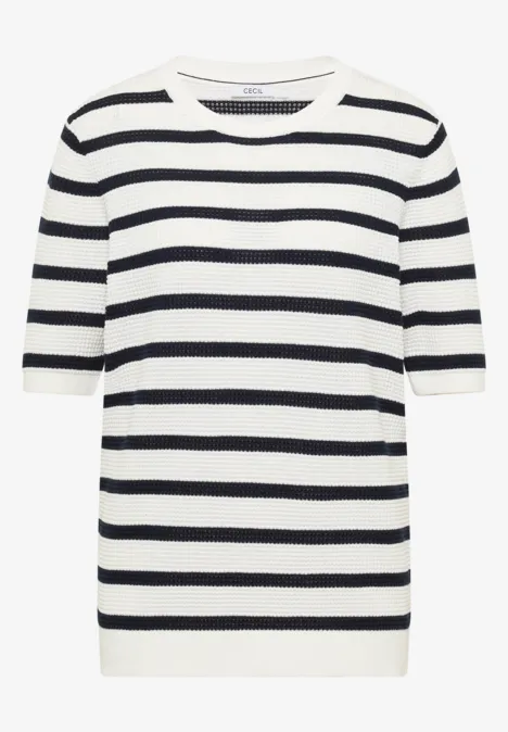 Trui met korte mouwen, textuur en strepen universal blue