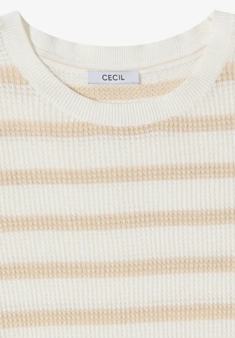 Pull à manches courtes avec structure et rayures pearl beige
