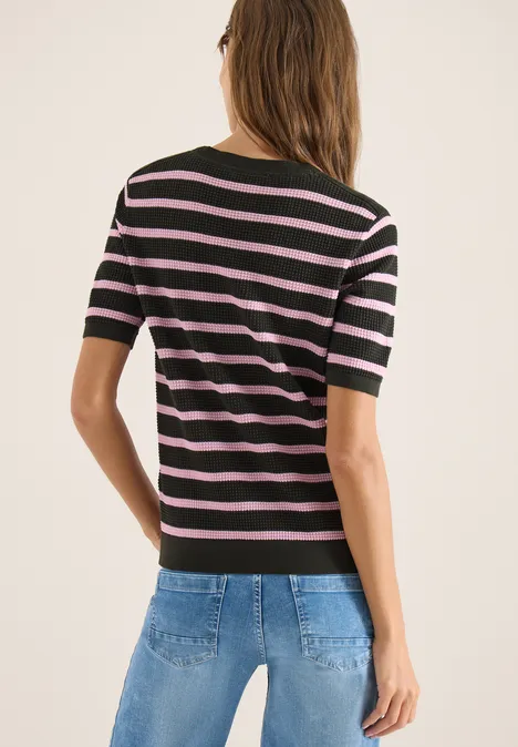 Trui met korte mouwen, textuur en strepen raw khaki