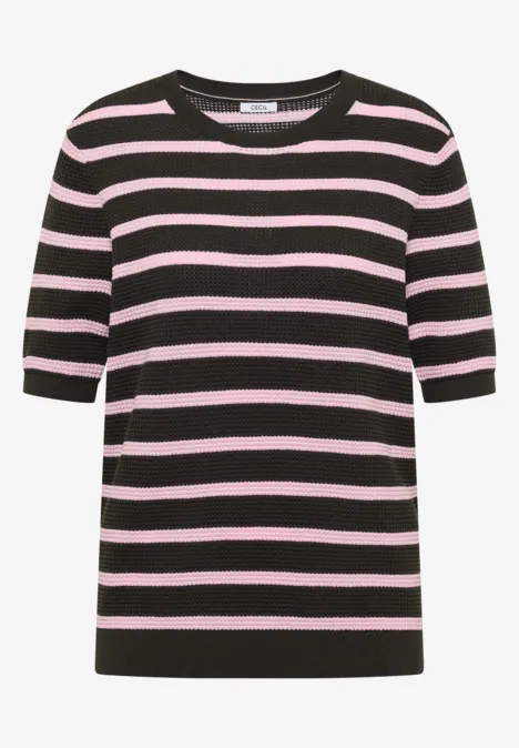 Trui met korte mouwen, textuur en strepen raw khaki