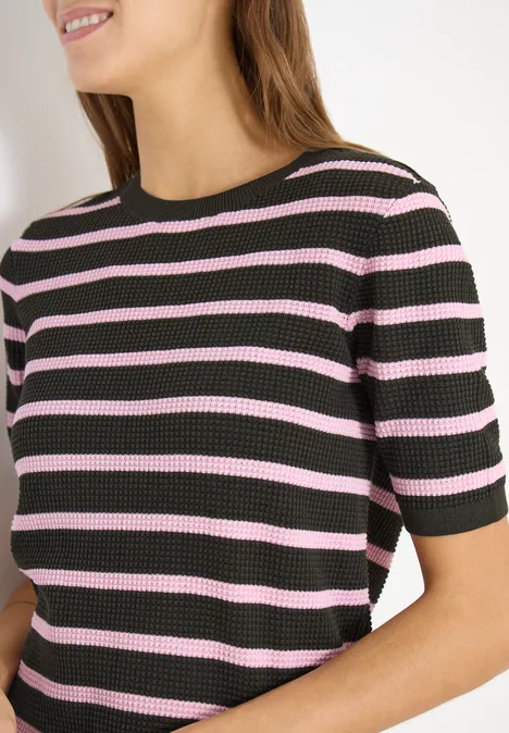 Trui met korte mouwen, textuur en strepen raw khaki