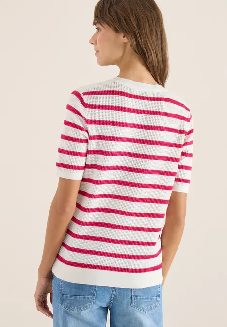 Pull à manches courtes avec structure et rayures beetroot pink