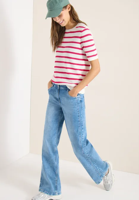 Pull à manches courtes avec structure et rayures beetroot pink