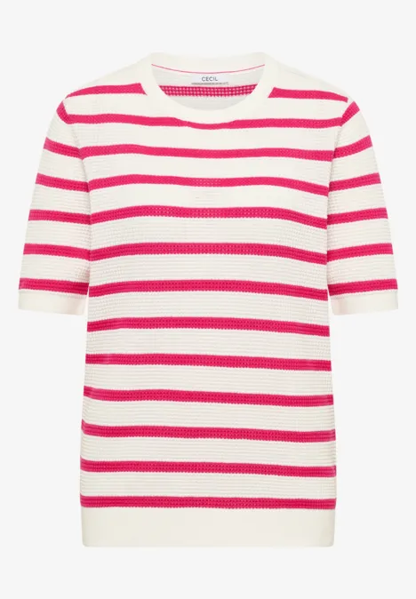 Pull à manches courtes avec structure et rayures beetroot pink