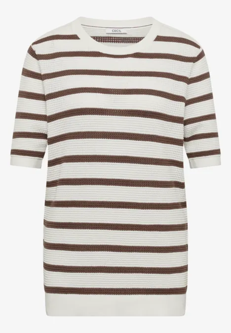 Trui met korte mouwen, textuur en strepen urban taupe