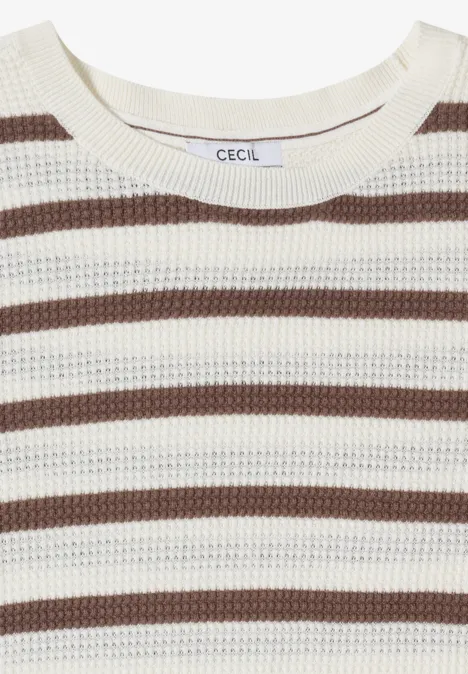 Trui met korte mouwen, textuur en strepen urban taupe