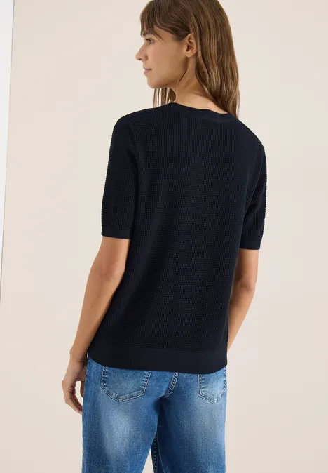 Sweter z krótkim rękawem i strukturą universal blue